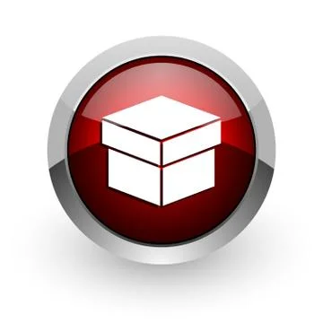 Box red circle web glossy icon. Illustrazione stock