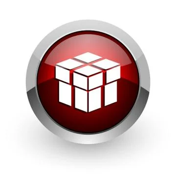 Box red circle web glossy icon. Illustrazione stock