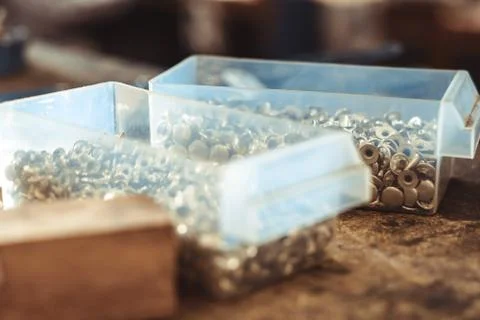 Box with rivets in the workshop Stock Photos
