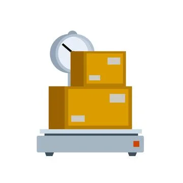 Box is on scale. Industrial device with platform for heavy loads 스톡 일러스트