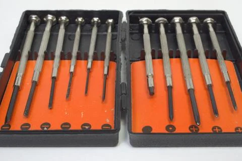 Box of screwdrivers for precision work Stock Photos