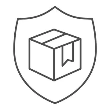 Box with security shield thin line icon, delivery and logistics symbol Stock Illustration