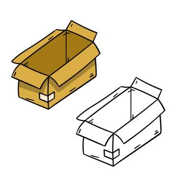 Box. Set of cardboard containers. Objects for packing and moving Stock Illustration
