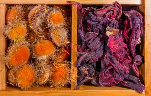 Box with set of different types tea.View from above. Stock Photos