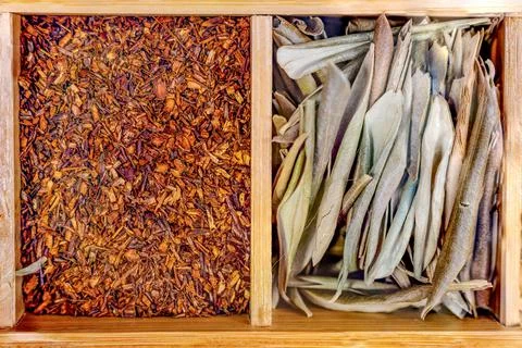 Box with set of different types tea.View from above. Stock Photos