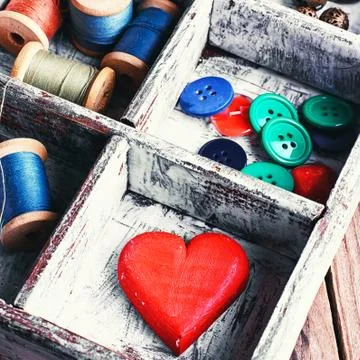 Box with sewing accessories Stock Photos