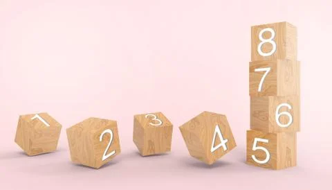 Box Shape and Number order Concept flip wooden cube with word on Red Stock Illustration