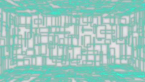 A box-shaped cyberspace composed of green square wireframes Stock Footage 332188594