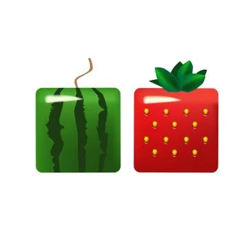 Box shaped rectangle fruits. Watermelon and strawberry Illustrazione stock