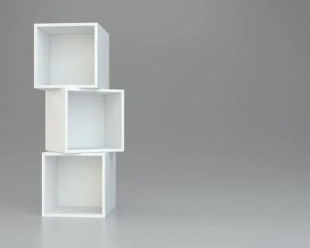 Box shelves white. 3d rendering on background Illustrazione stock