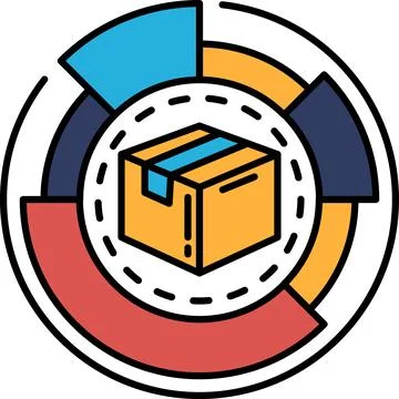 A box is shown in a circle with a red, blue, and yellow border イラスト素材