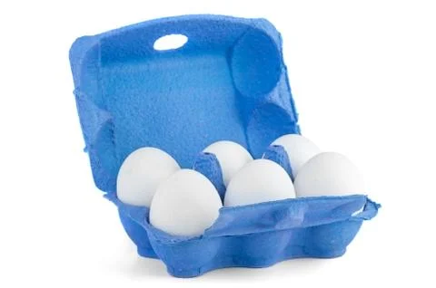 Box with six white eggs Stock Photos