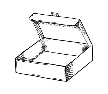 Box sketch. Empty container with lid. Hand drawn package. Storage cardboard pack Stockillustratie