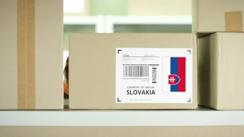 A box from Slovakia on the shelf Stock Footage 146524774