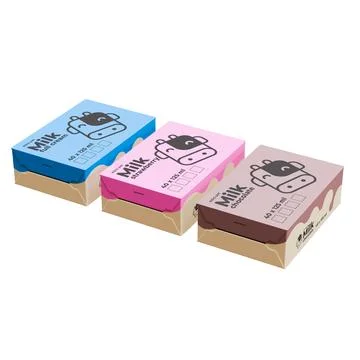 Box Of Small Milk Isometric Front Right View in Three Variant 3D Render Ill.. Illustrazione stock