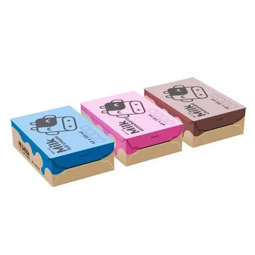 Box Of Small Milks Isometric Front Left View in Three Variant 3D Render Ill.. Illustrazione stock