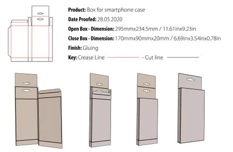 Box for smartphone case packaging design template gluing die cut - vector-ep Stock Illustration