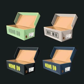 Box of sneakers in set on dark Stock Illustration