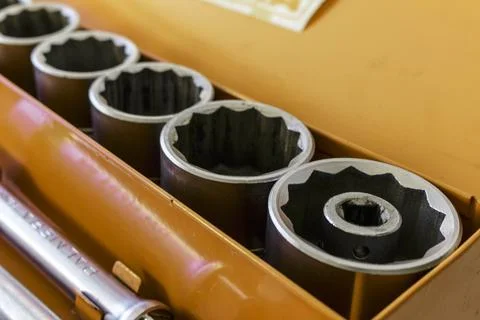 A box with sockets for pressure tools Foto stock