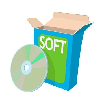 Box with a soft disc icon, cartoon style Stock Illustration