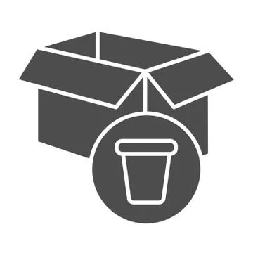 Box solid icon. Container with little cup sign. Zero waste design concept, glyph Illustrazione stock