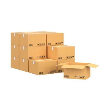 Box stack for online shipping banner. 3D element. Stock Illustration