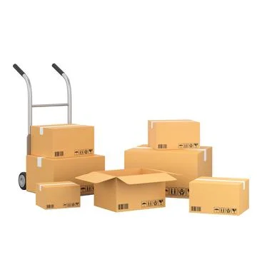 Box stack for online shipping banner. 3D element. Stock Illustration