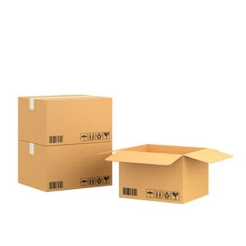 Box stack for online shipping banner. 3D element. Stock Illustration