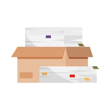 Box with stack of paperwork イラスト素材