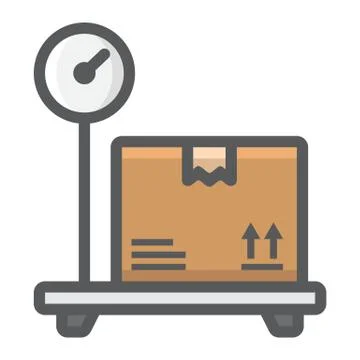 Box on storage scale filled outline icon, logistic Illustrazione stock
