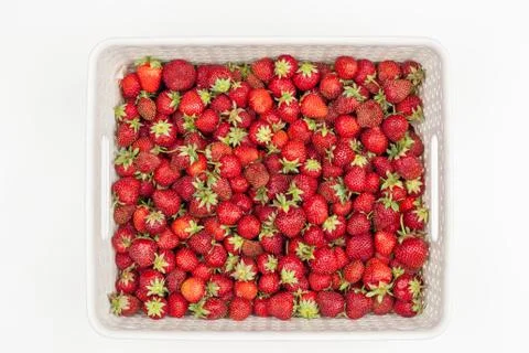 Box with strawberries on a white background Stock Photos