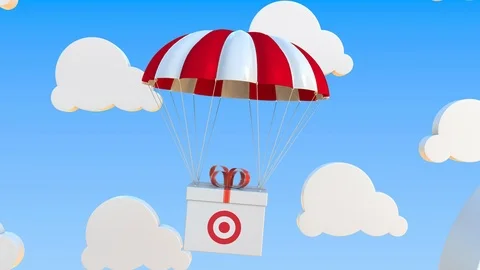 Box with TARGET logo falls with a parachute. Editorial loopable 3D animation Stock Footage 122772740