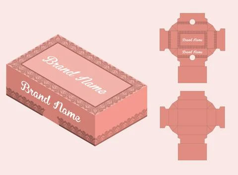 Box template with ethnic design. Abstract pink colour seamless pattern. Stock Illustration