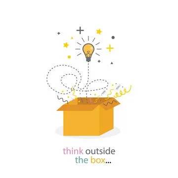 Box think outside. Light bulb line concept. Creativity idea. Think good idea. Stock Illustration