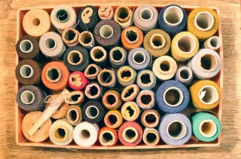 Box with threads Stock Photos