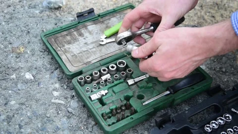 Box Of Tools For Auto Repair Auto Mechanic working Stock Footage 154179033