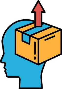 A box is on top of a head with a red arrow pointing upwards Stock Illustration