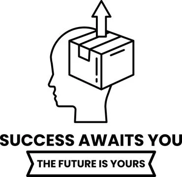 A box is on top of a head with the words "success awaits you" written below i Stock Illustration
