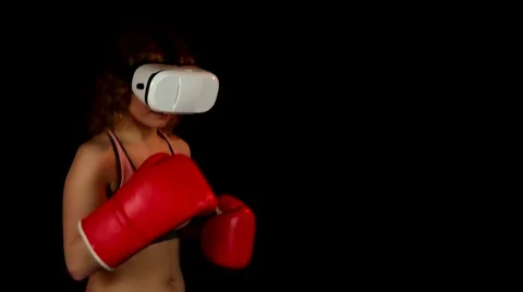 Box training girl in virtual reality glasses Stock Footage 62344272