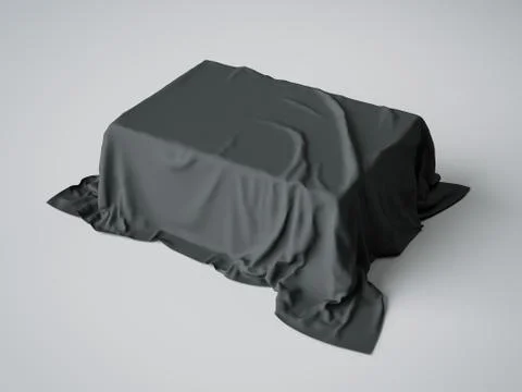 Box under the black clothin. 3d rendering Illustrazione stock