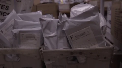 Box Of USPS Packages Ready To Ship From Fulfillment Center Stock Footage 87874508