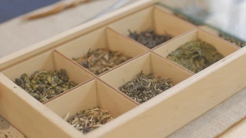 Box with a variety of teas Stock Footage 104337270