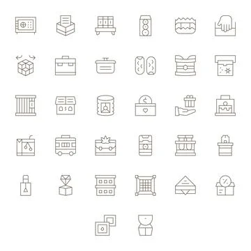 Box Vector Icon Collection featuring 32 Pixel Aligned 64x64 Thin Line Designs 스톡 일러스트