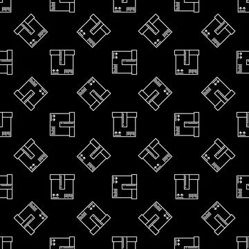 Box vector Warehouse outline concept dark seamless pattern Stock Illustration