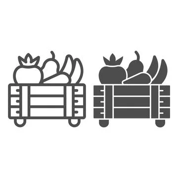 Box with vegetables line and solid icon, farm garden concept, farm products sign イラスト素材