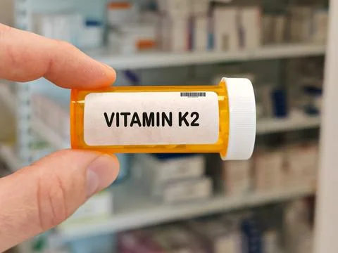 Box of VITAMIN K2 supplement for bone and cardiovascular health Stock-Fotos