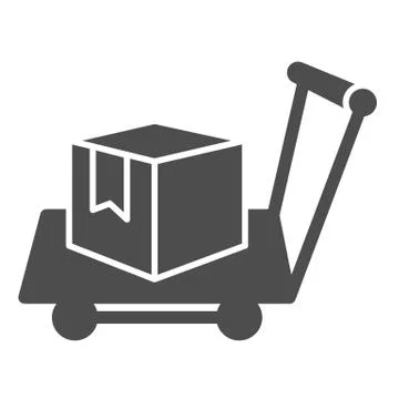 Box on warehouse trolley solid icon, logistic concept, hand truck with box sign 스톡 일러스트