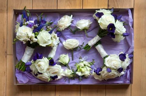 Box of wedding flowers Stock Photos