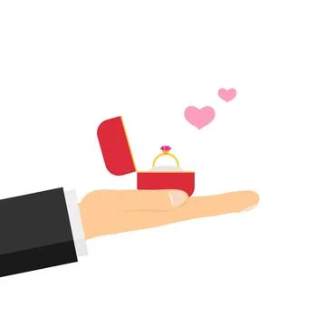 Box with a wedding ring. An offer of marriage. A man holds a box with Stock Illustration