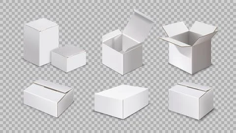 Box white. 3D mockup. Package square. Mailing gift case. Carton cardboard. .. Illustrazione stock